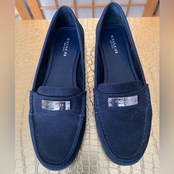 Coach Fredrica Nubuck Navy Blue Suede Flat Loafer SZ 7 - Picture 4 of 11